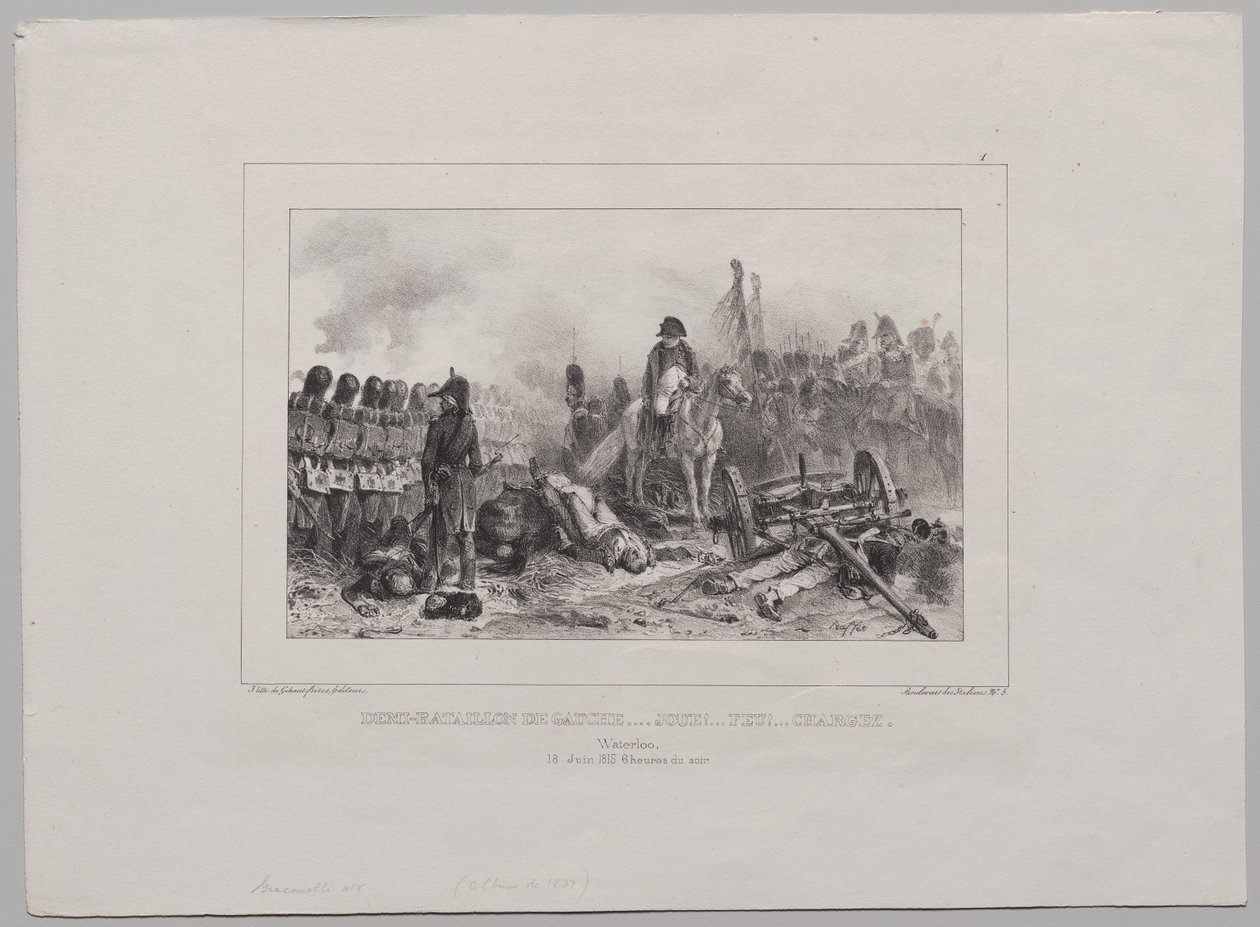 Litografické album z roku 1837: Half-Batalion at Left...Mil!...Fire!...Load od Auguste Raffet