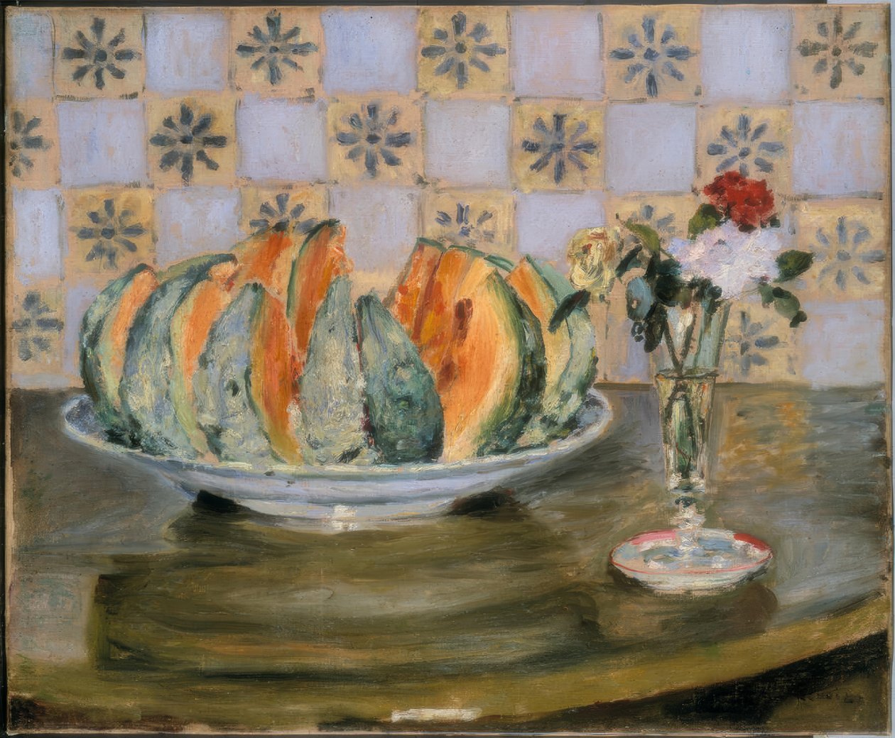 Zátiší s melounem a květinovou vázou od Auguste Renoir