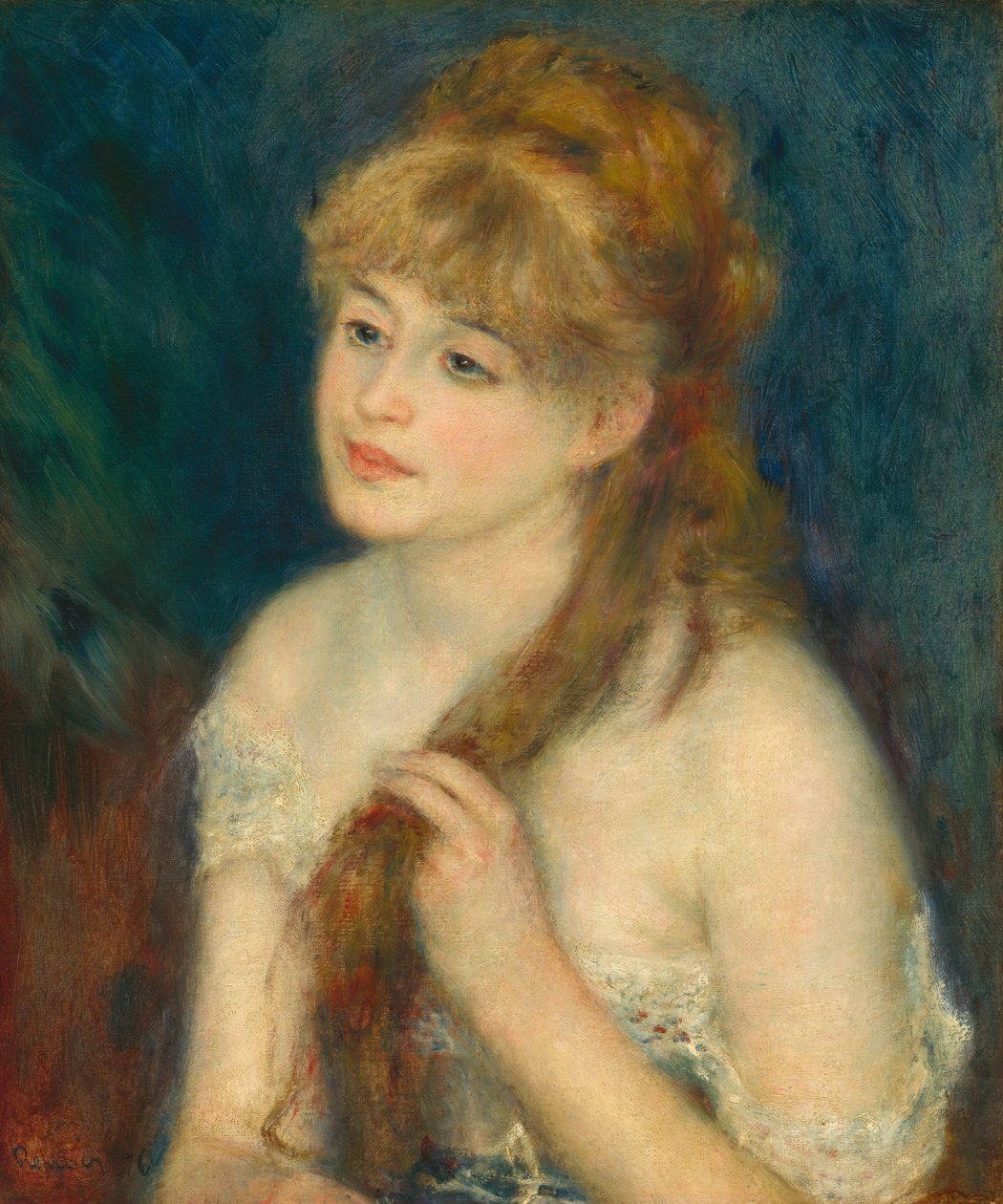 Mladá žena pletení vlasů od Auguste Renoir