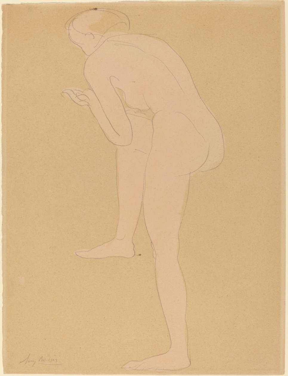 Postava se předklání se zvednutým pravým kolenem od Auguste Rodin
