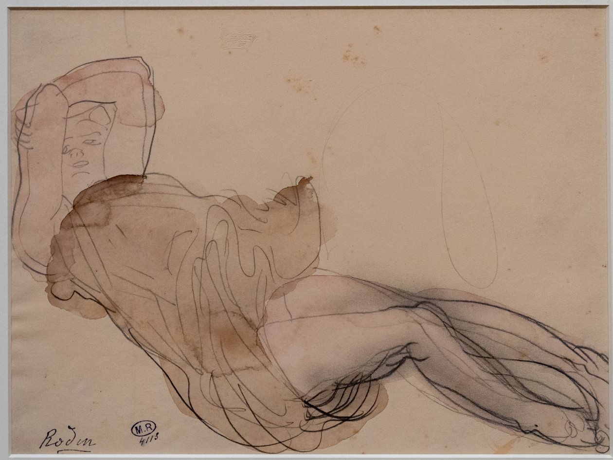 Ležící polonahá žena s rukama zkříženýma za hlavou od Auguste Rodin