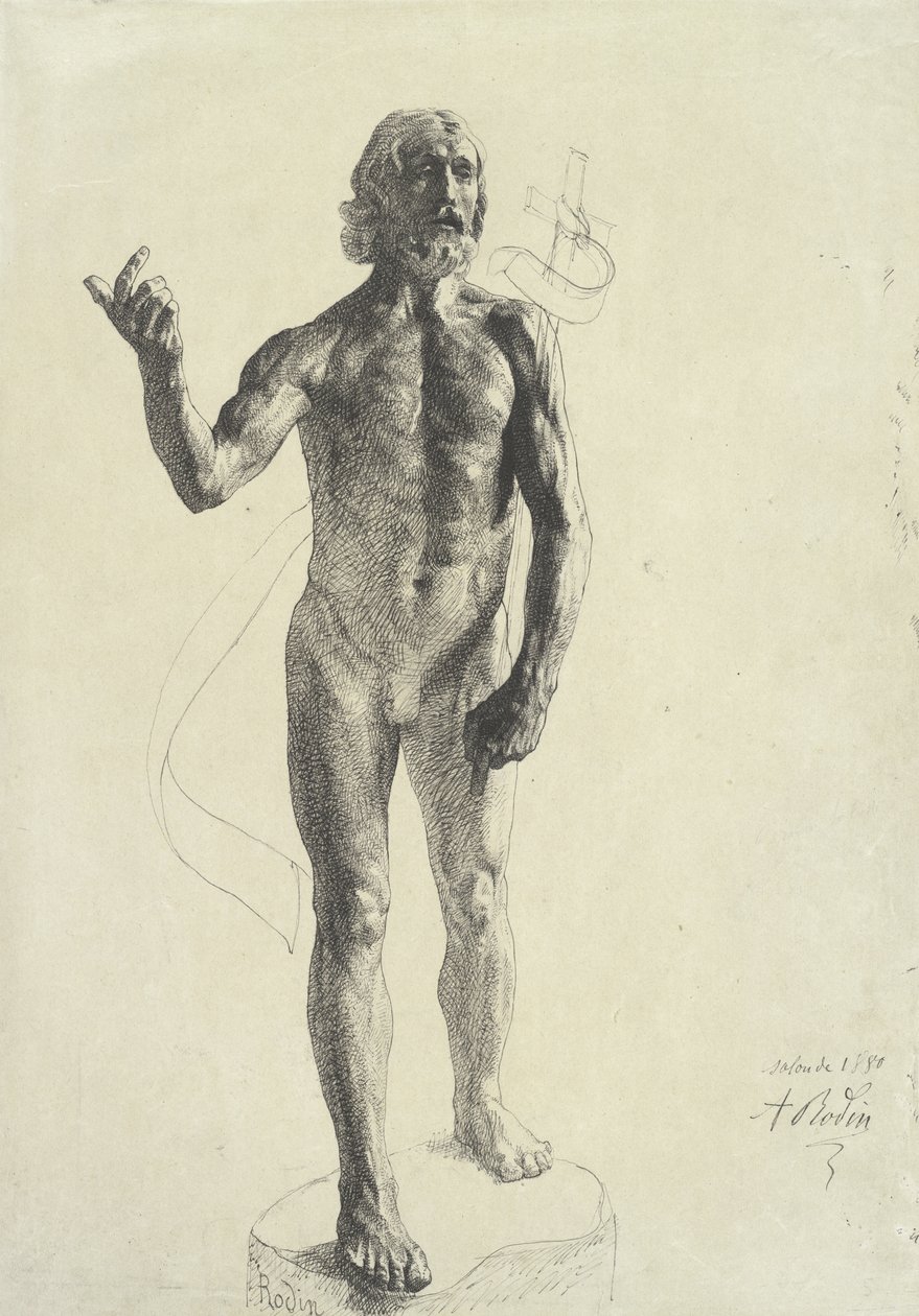 Sv. Jan Křtitel, 1880 (černý inkoust s grafitem na papíře) od Auguste Rodin