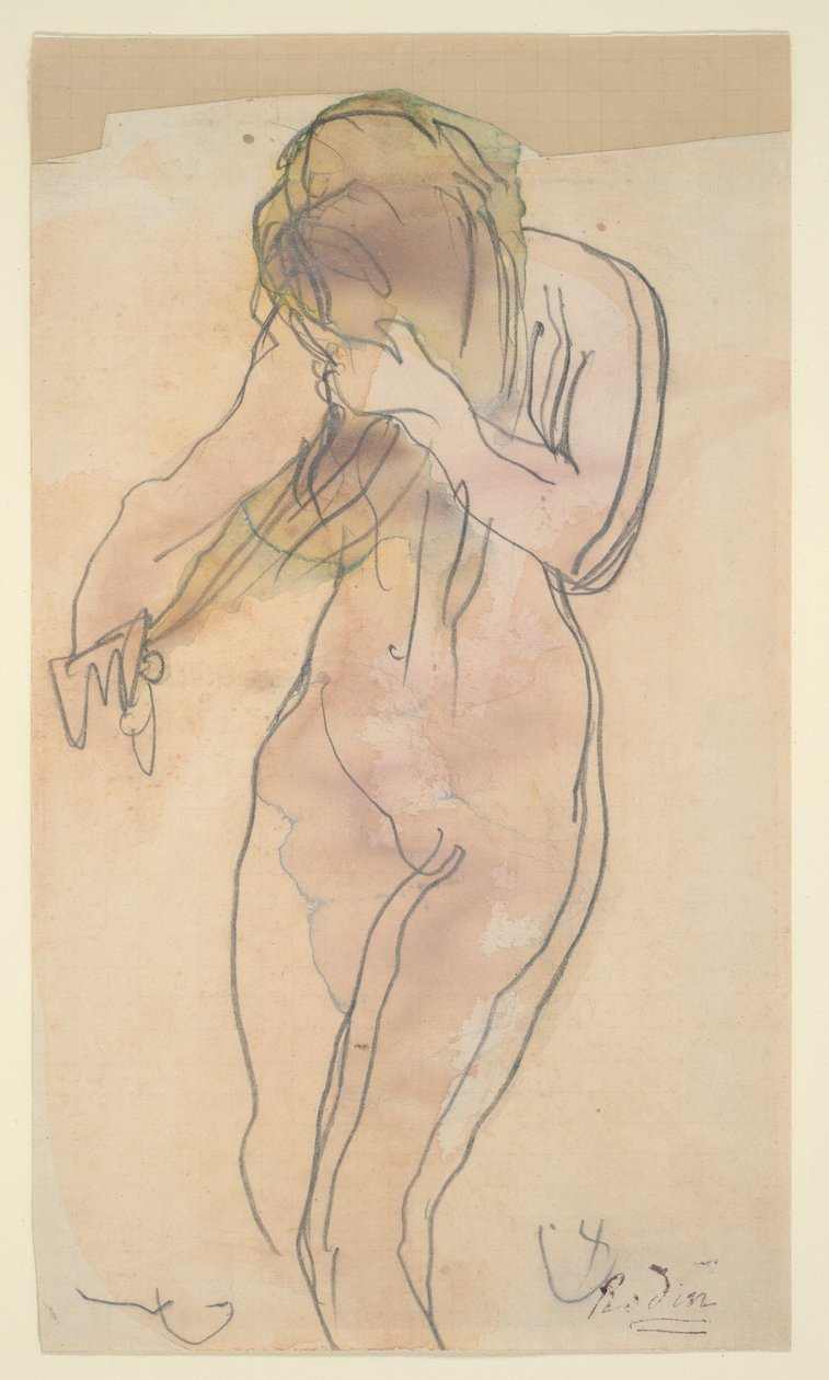 Studium aktu (stání, česání vlasů) od Auguste Rodin
