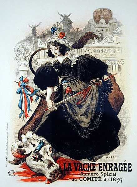 Reprodukce reklamního plakátu „Šílená kráva“, zvláštní číslo od Výboru z roku 1897 od Auguste Roedel