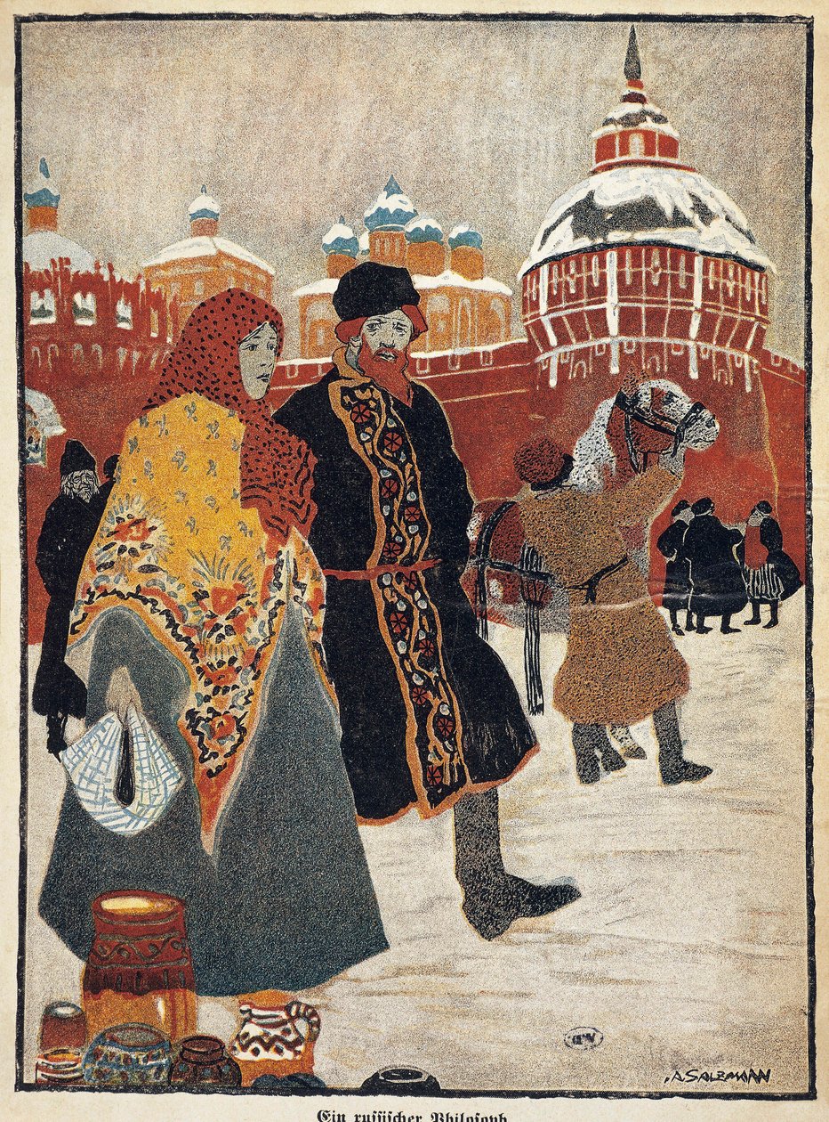 Francie, Paříž, Pohled na Rudé náměstí v Moskvě, ilustrace A. Salzmann od Auguste Salzmann