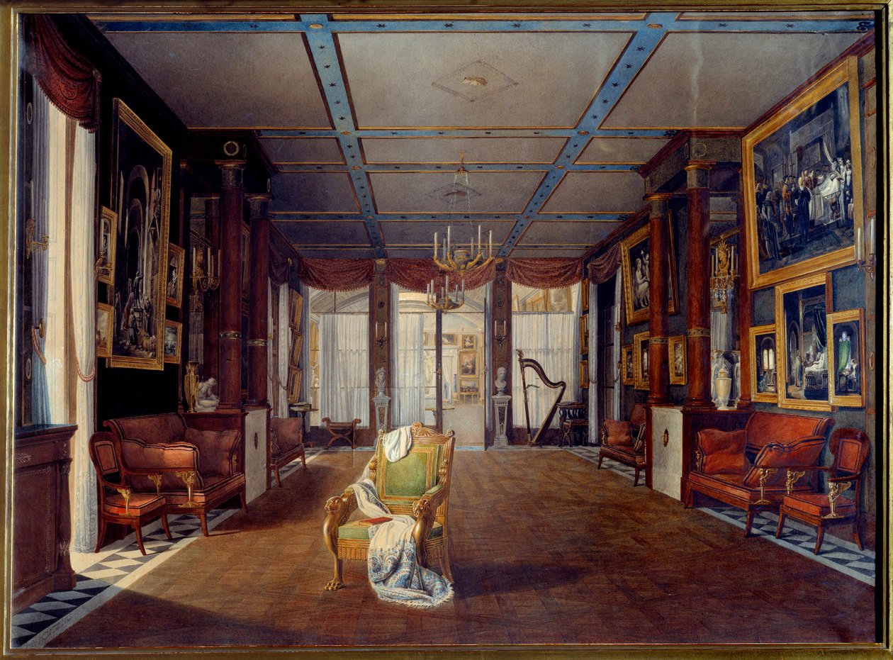 Hudební místnost v Chateau de la Malmaison v roce 1812 Obraz Auguste Garneray (1785-1824) 1812 Ne. 0,66x0,91 m Malmaison, hradní muzeum od Auguste Simon Garneray