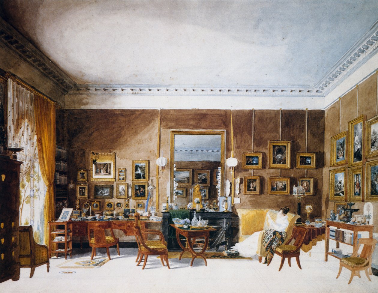 Obývací pokoj vévodkyně z Berry v Tuileries, akvarel od Garnerey Auguste (1785-1824), Francie od Auguste Simon Garneray