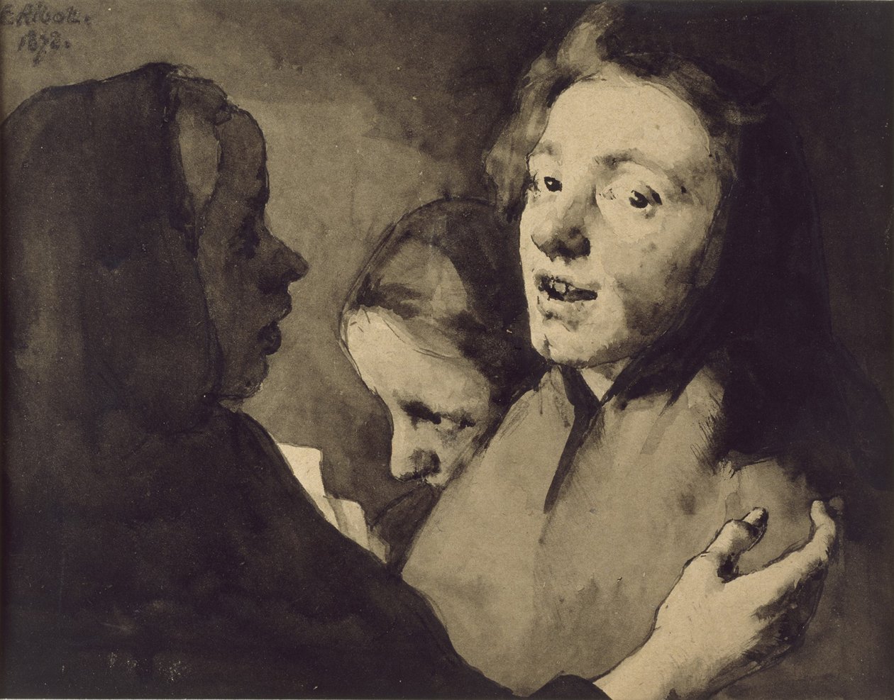 Conversation Piece: Three Heads, 1872 (černý inkoust na papíře) od Auguste Theodule Ribot