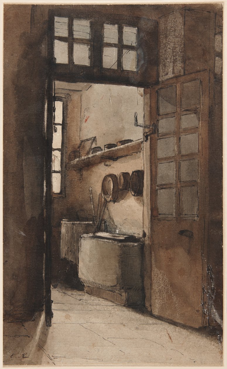 Interiér kuchyně, asi 1862 (pero, tuš a akvarel) od Auguste Theodule Ribot