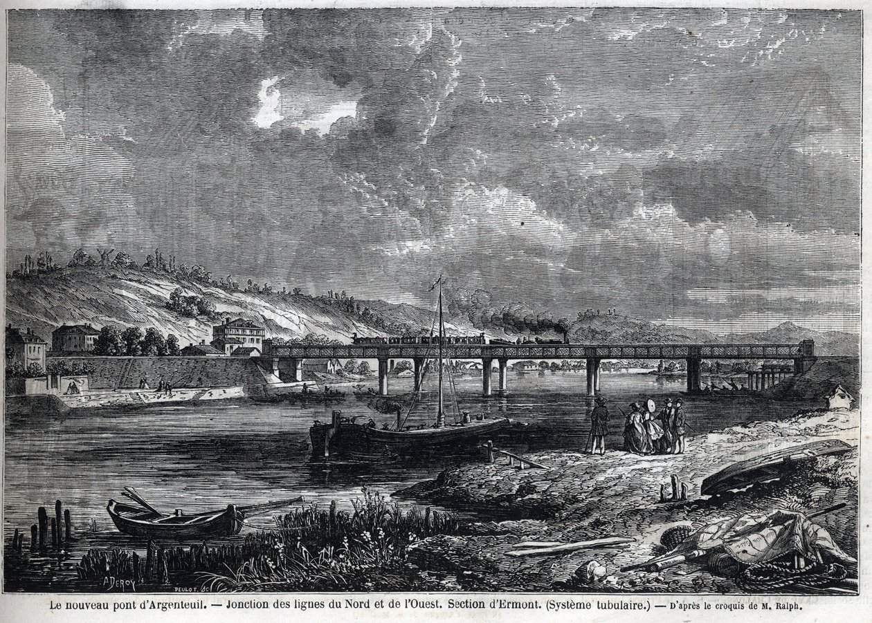 Nový most má Argenteuil. Spojení severní a západní tratě. Ermontova sekce (trubkový systém). Rytina podle skici od Ralpha v „“ Le Monde illustrious“, 29. 8. 1863. Soukromá sbírka. od Auguste Victor Deroy