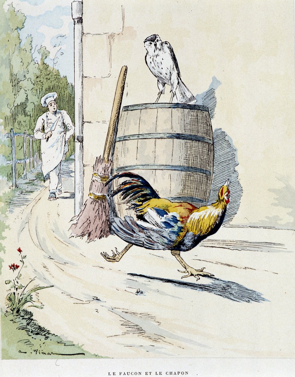 Sokol a kapoun v „“ Bajkách La Fontaine, nemocný. od Auguste Vimara (1851-1916), Tours, v A, Mame & Son od Auguste Vimar