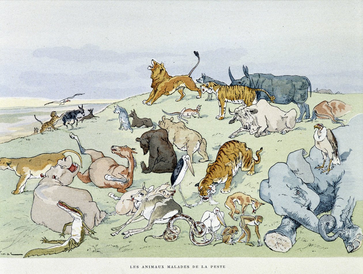 Zvířata nemocná morem “” Les Fables de la Fontaine””, nemocná. od Auguste Vimara (1851-1916), Tours, v A, Mame & Son od Auguste Vimar