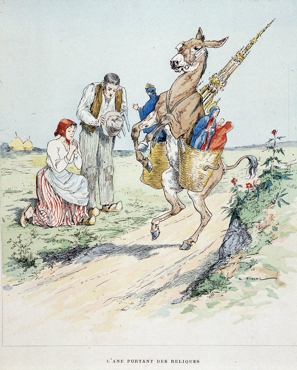 Osel nesoucí relikvie v „“ Fables de La Fontaine, nemocný. od Auguste Vimara (1851-1916), Tours, v A, Mame & Fils od Auguste Vimar