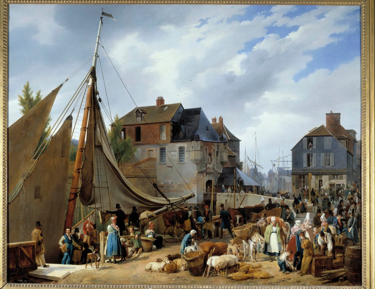 Nalodění dobytka na pasažéra““v přístavu Honfleur““ Obraz od Auguste-Xaviera Leprince (1799-1826) 1823. Rozm. 1,3x1,6m. od Auguste Xavier Leprince