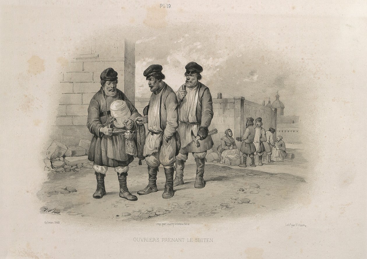 Stavitelé pijící Sbiten Z: Stavba katedrály svatého Izáka, 1845 od Auguste de Montferrand