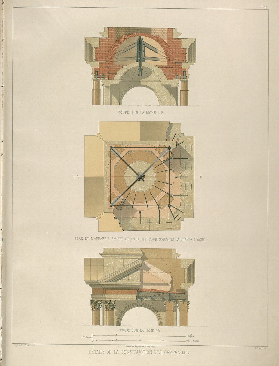 Detail stavby zvonice Z: Stavba katedrály svatého Izáka, 1845 od Auguste de Montferrand