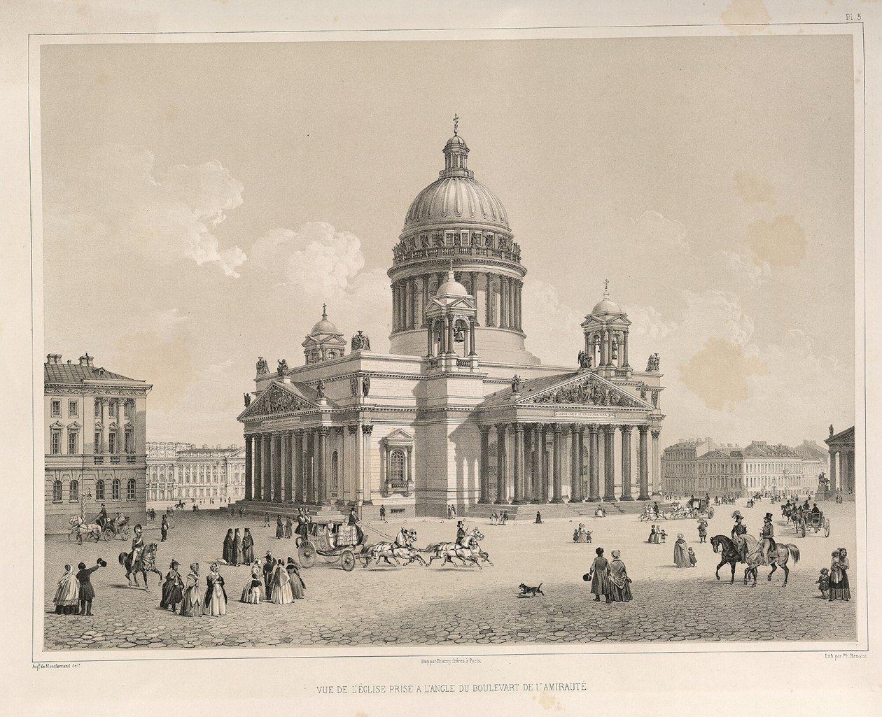 Katedrála svatého Izáka, jak je vidět z Admiraltejského prospektu Z: Stavba katedrály svatého Izáka, 1845 od Auguste de Montferrand