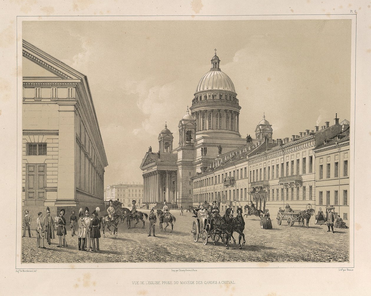 Katedrála svatého Izáka, jak je vidět z Kavalerie Manéž z: Stavba katedrály svatého Izáka, 1845 od Auguste de Montferrand