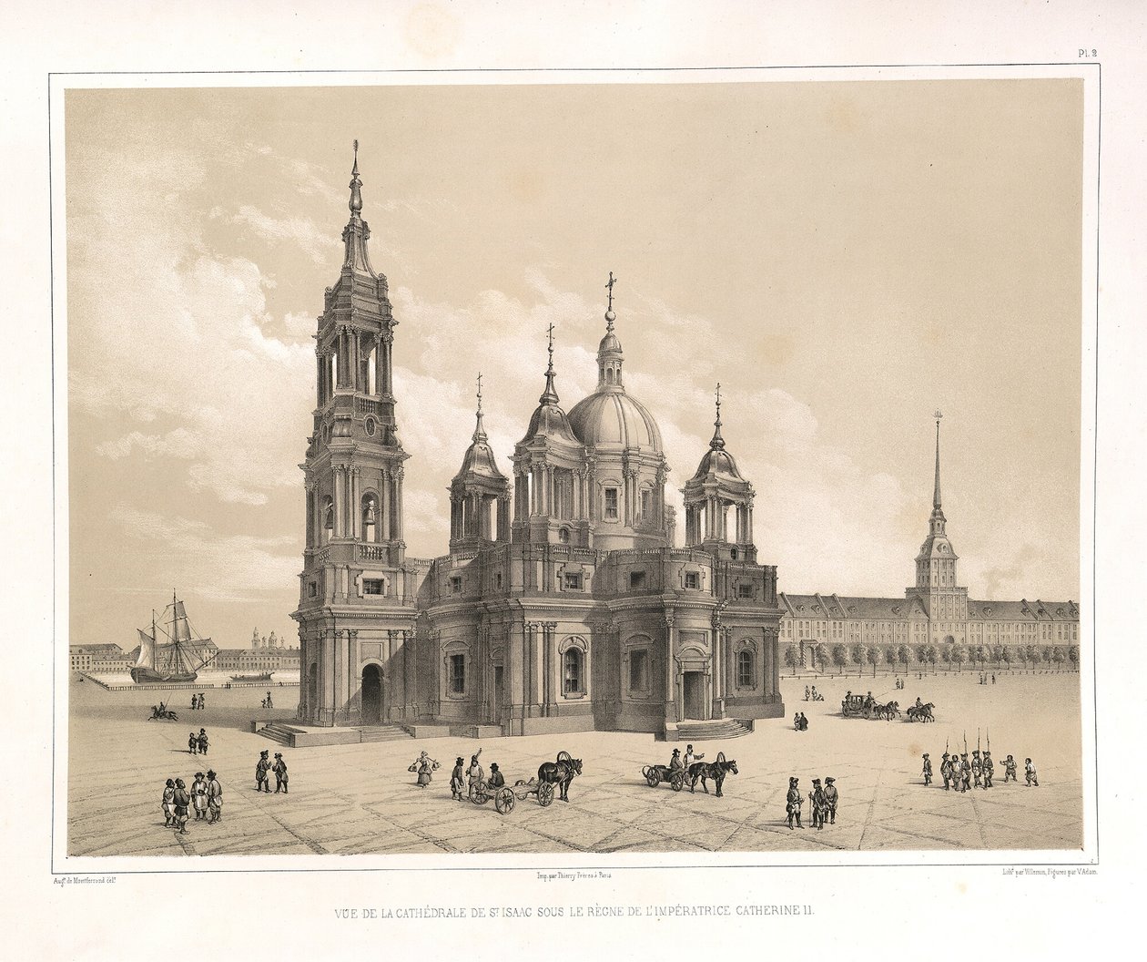 Pohled na katedrálu svatého Izáka v době Kateřiny II Od: Stavba katedrály svatého Izáka, 1845 od Auguste de Montferrand