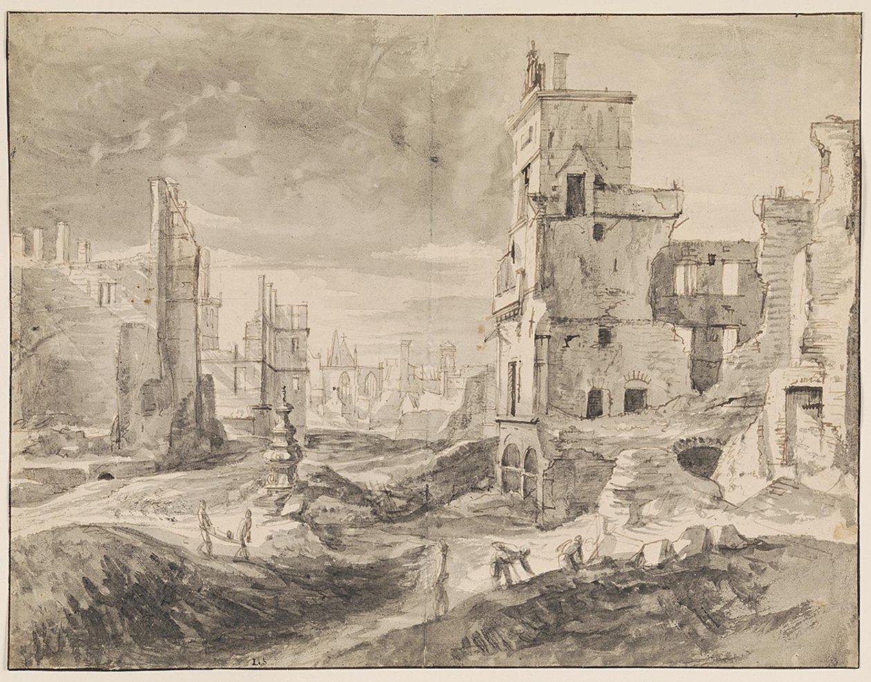 Brusel po bombardování v roce 1695 od Augustin Coppens