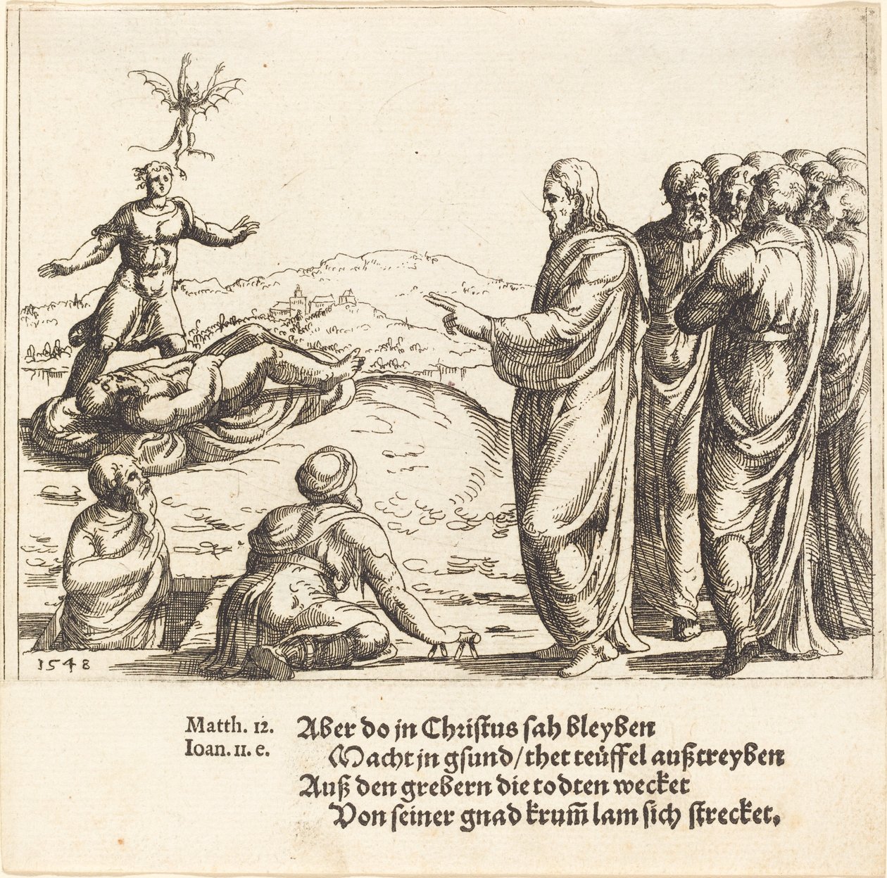 Kristus uzdravuje slepého a němého démona, 1548. od Augustin Hirschvogel