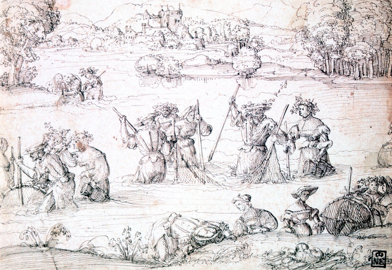 Rybaření v dešti, c1513-1553 od Augustin Hirschvogel