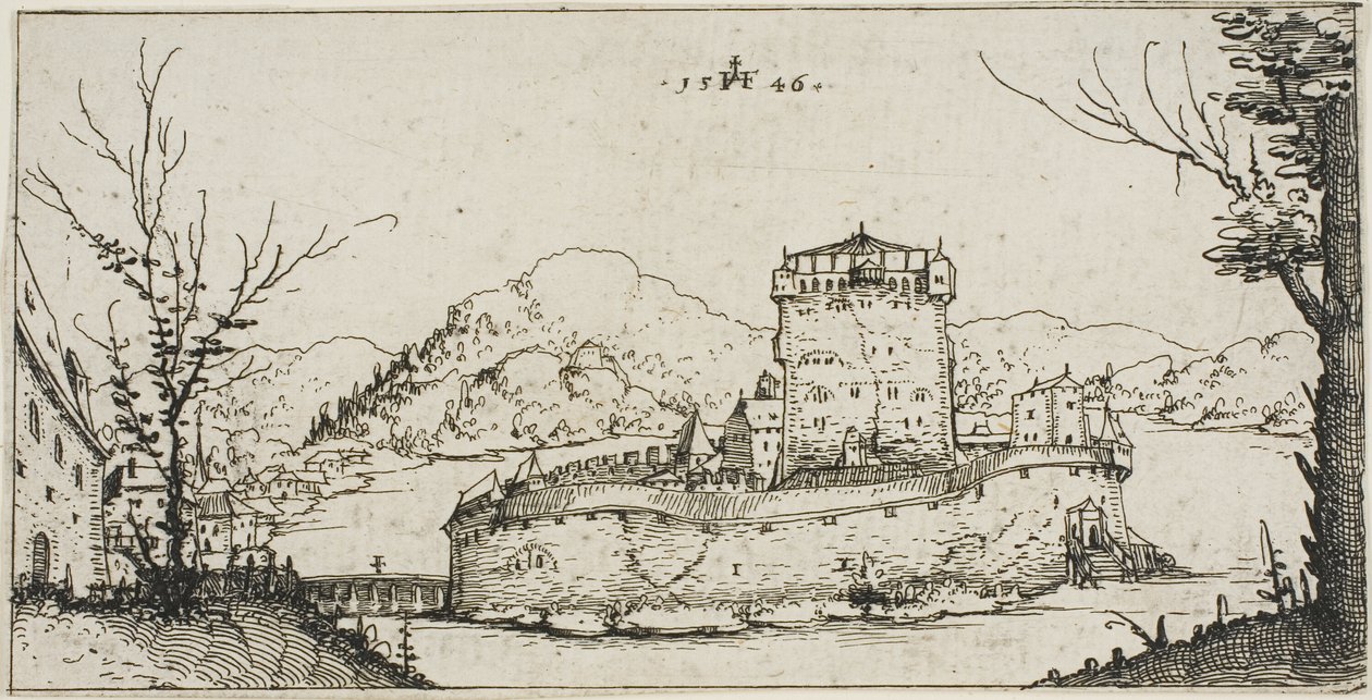 Pevnost v jezeře od Augustin Hirschvogel