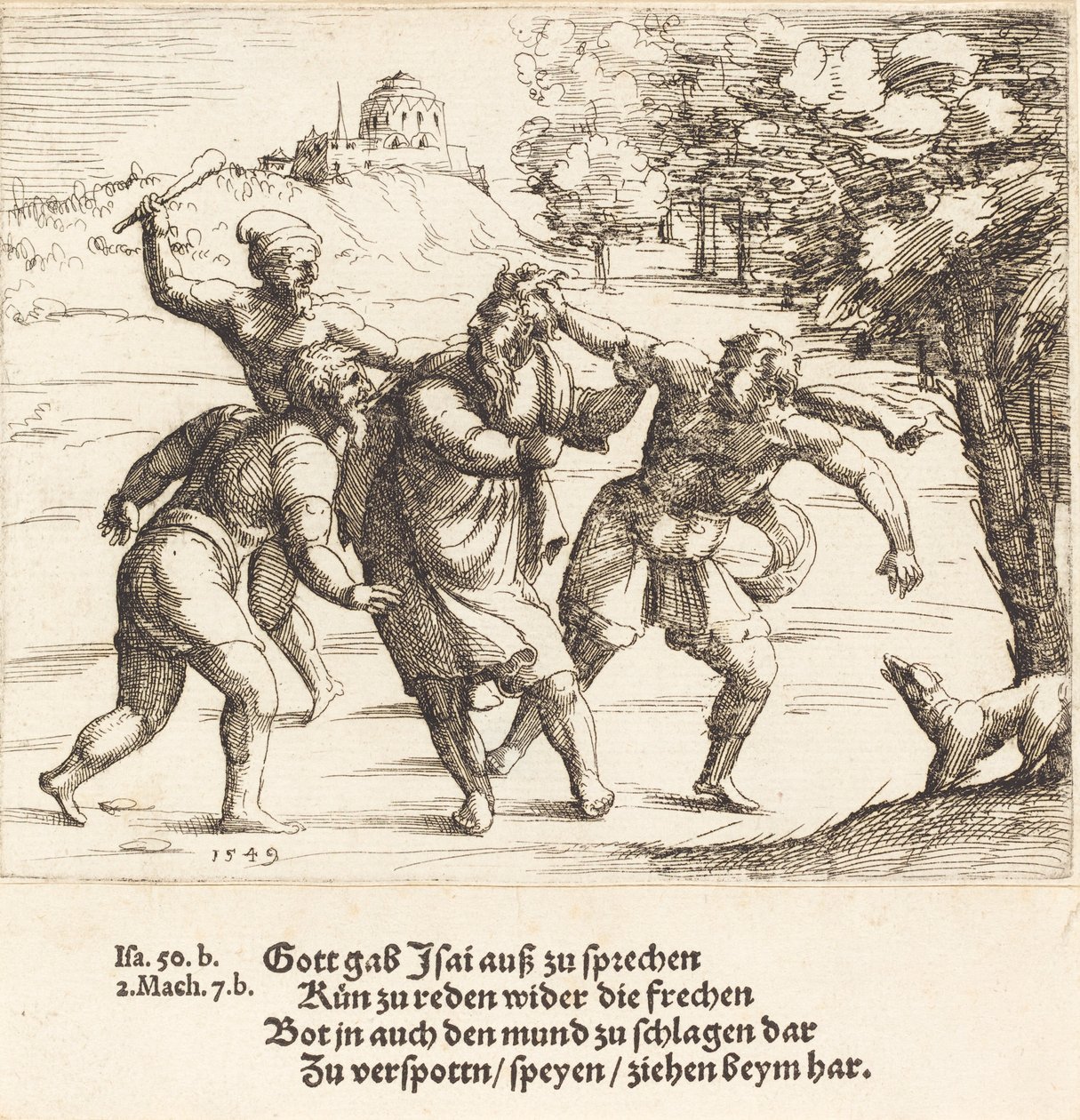 Izajáš přijímá výsměch kvůli své víře, 1549. od Augustin Hirschvogel