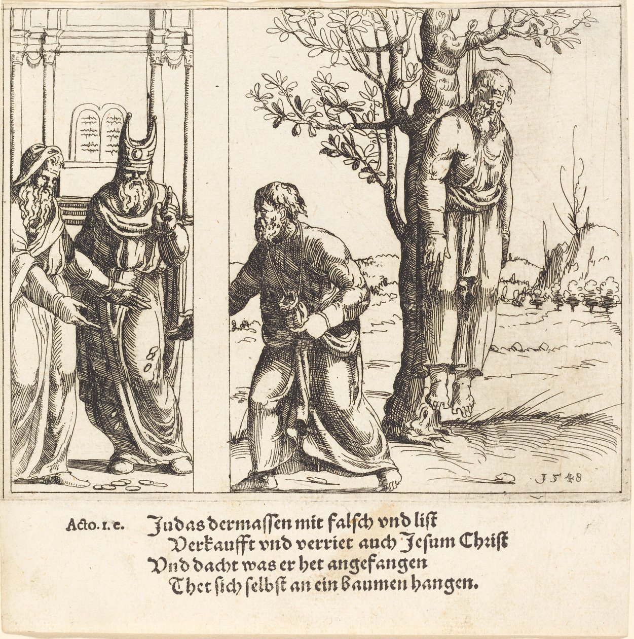 Jidáš vrací třicet stříbrných od Augustin Hirschvogel