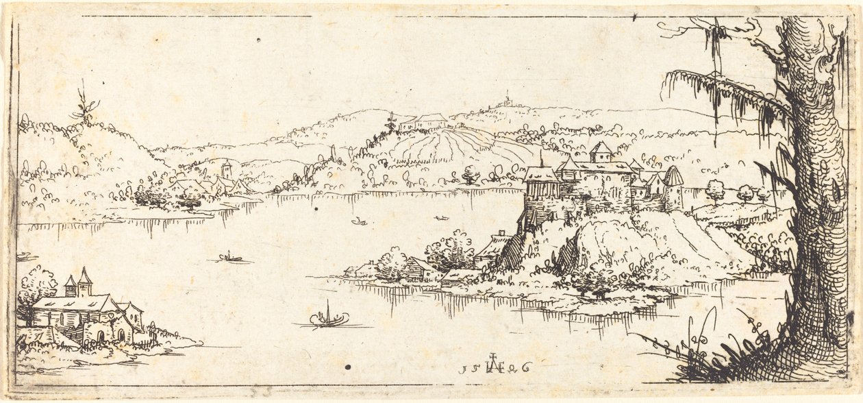 Krajina s velkým jezerem v centru, 1546. od Augustin Hirschvogel