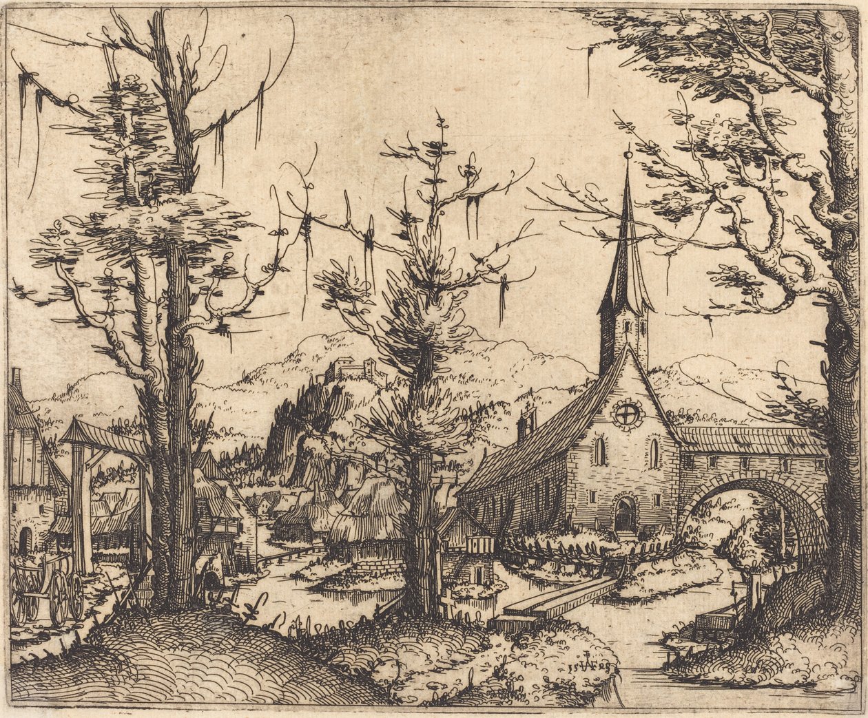 Krajina s vesnickým kostelem, 1545. od Augustin Hirschvogel