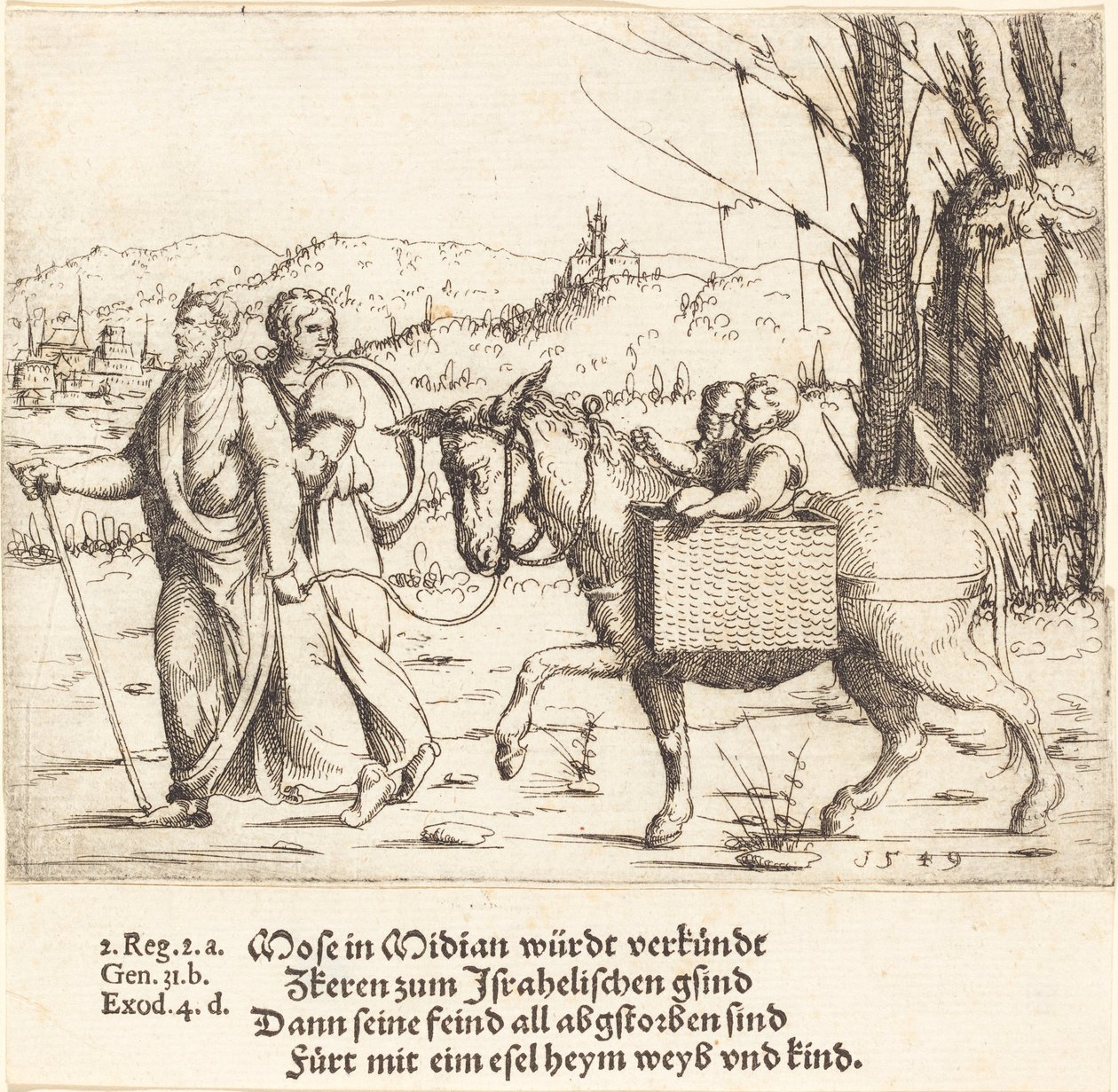 Mojžíš se vrací z Midianu do Egypta, 1549. od Augustin Hirschvogel