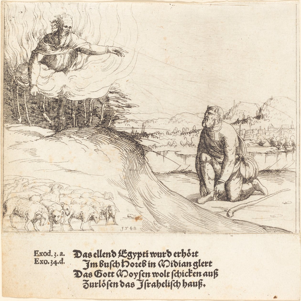 Mojžíš a hořící keř, 1548. od Augustin Hirschvogel