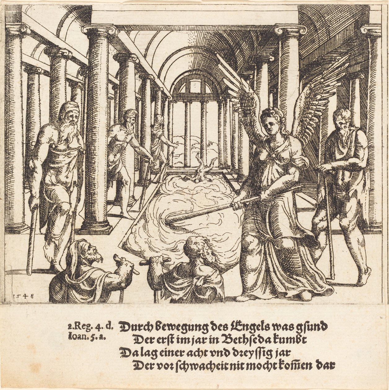 Anděl agitující bazén Bethesdy, 1548. od Augustin Hirschvogel
