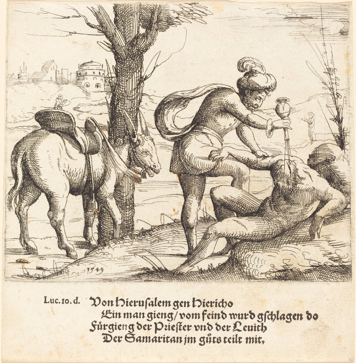 Podobenství o milosrdném Samaritánovi, 1549. od Augustin Hirschvogel