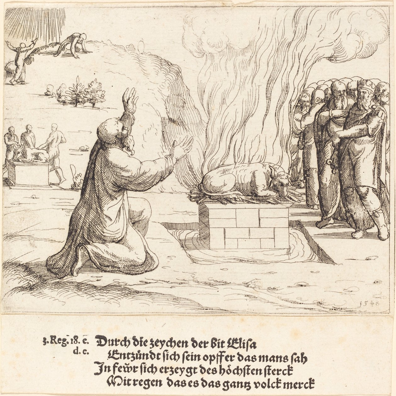 Soupeřící oběti Eliáše a Baalových kněží, 1548. od Augustin Hirschvogel