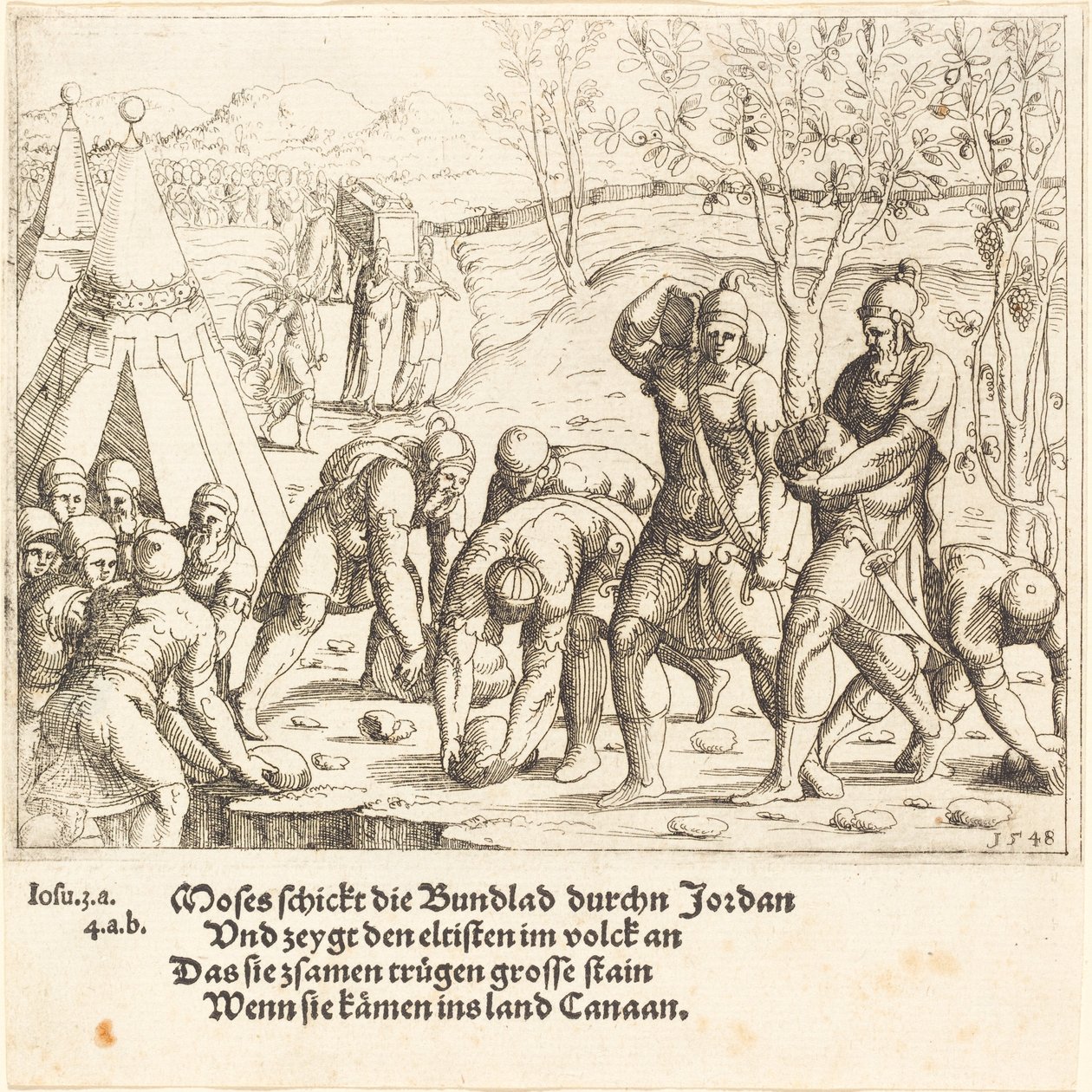 Dvanáct kamenů a vody Jordánu jsou rozděleny, 1548. od Augustin Hirschvogel