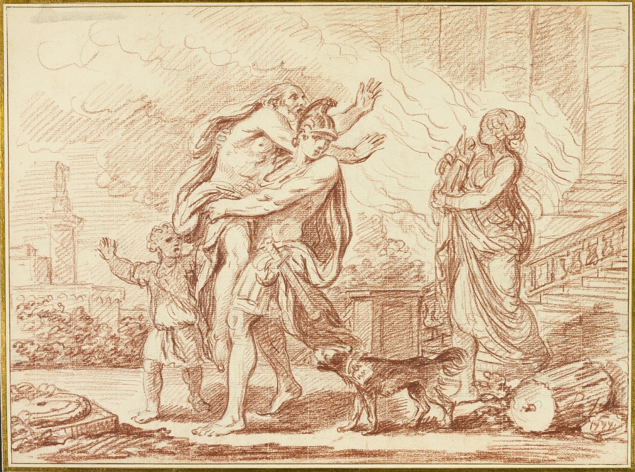 Aeneas prchající s Anchises z Troy od Augustin Pajou