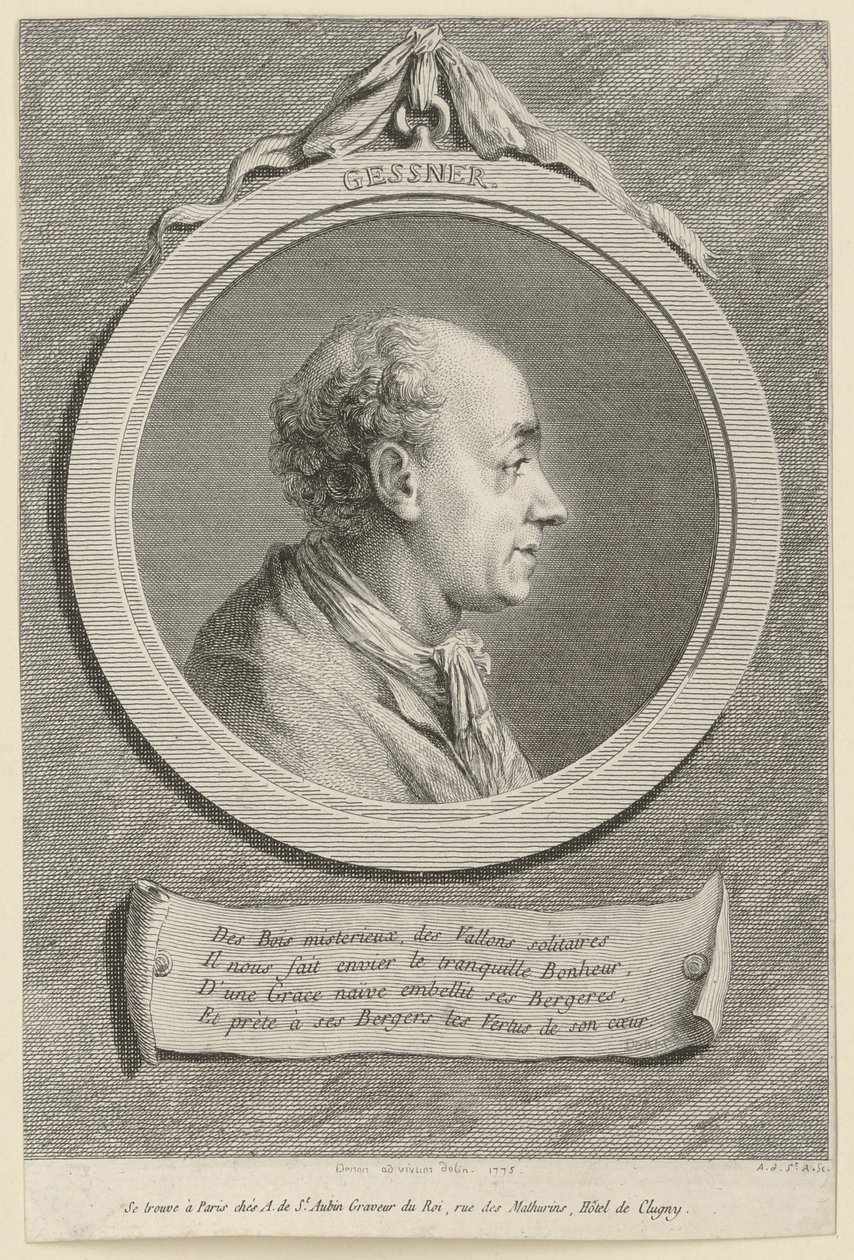 Portrét Salomona Gessnera od Augustin de Saint-Aubin