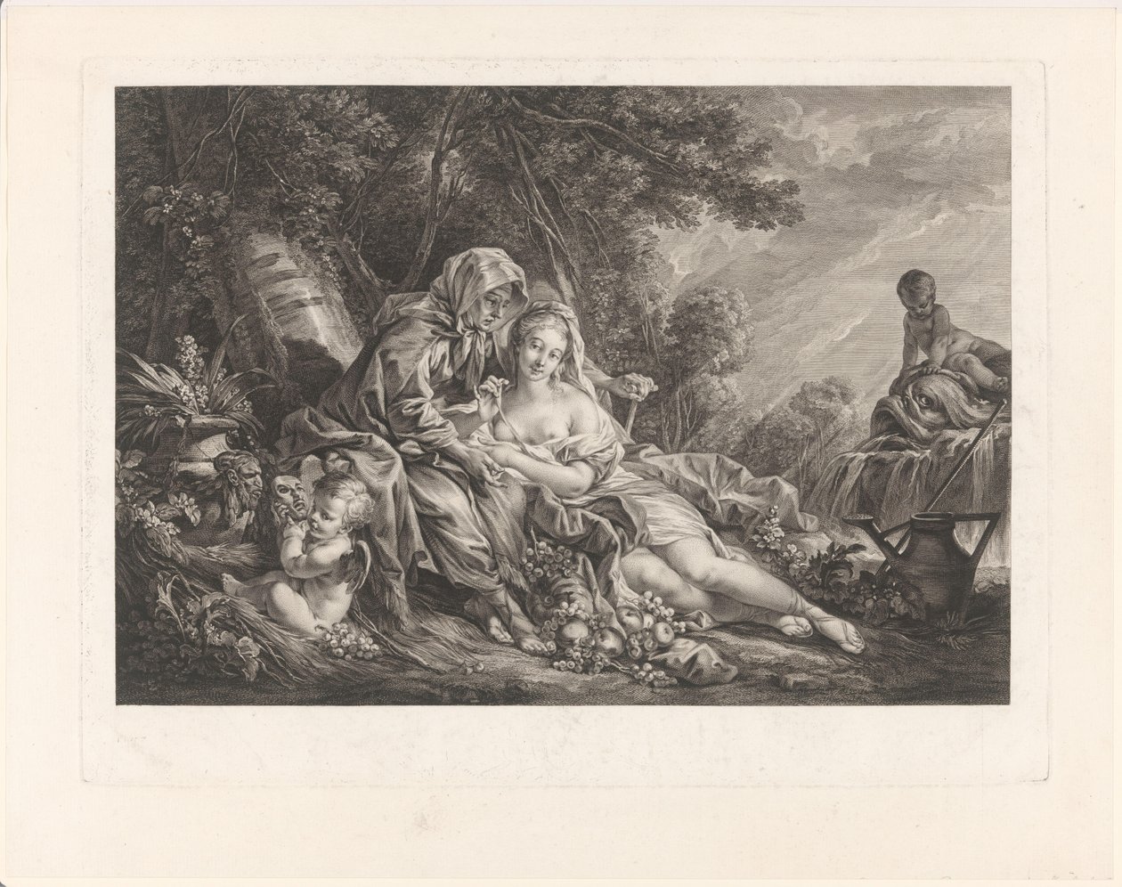 Vertumnus a Pomona v parkové krajině od Augustin de Saint-Aubin
