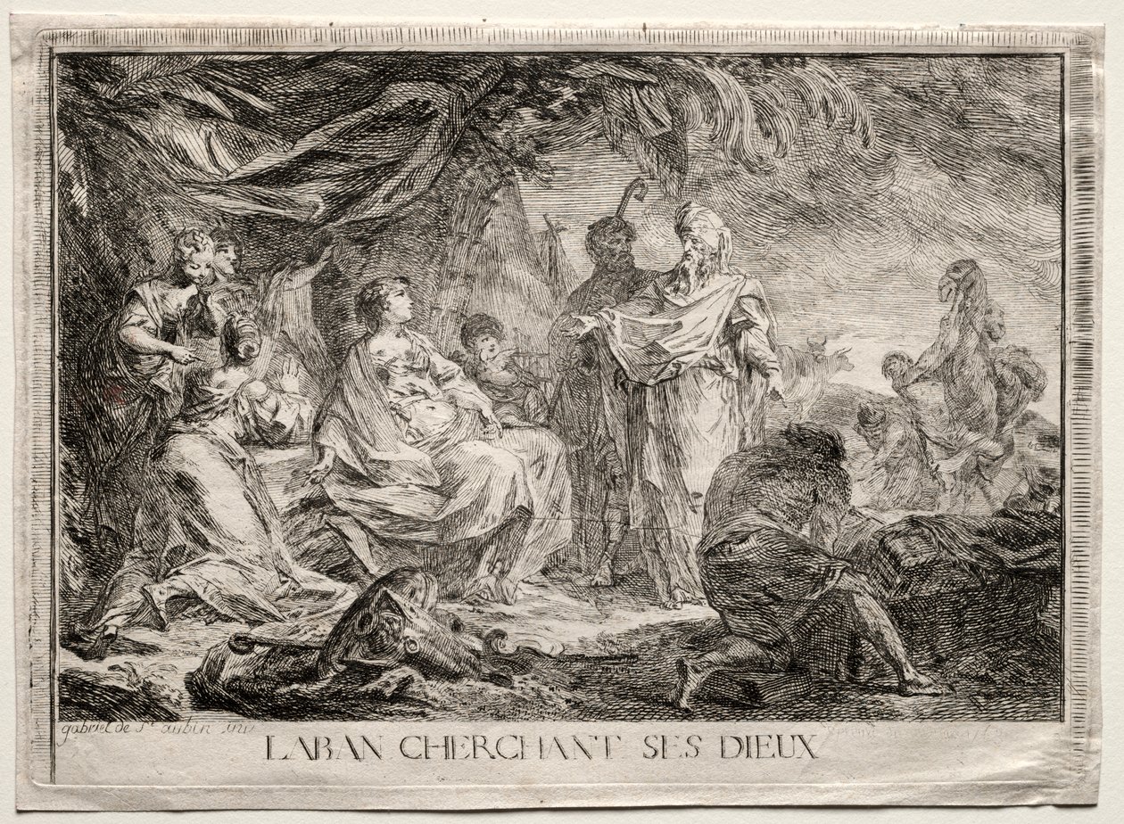 Laban hledá bohy své domácnosti od Augustin de Saint Aubin