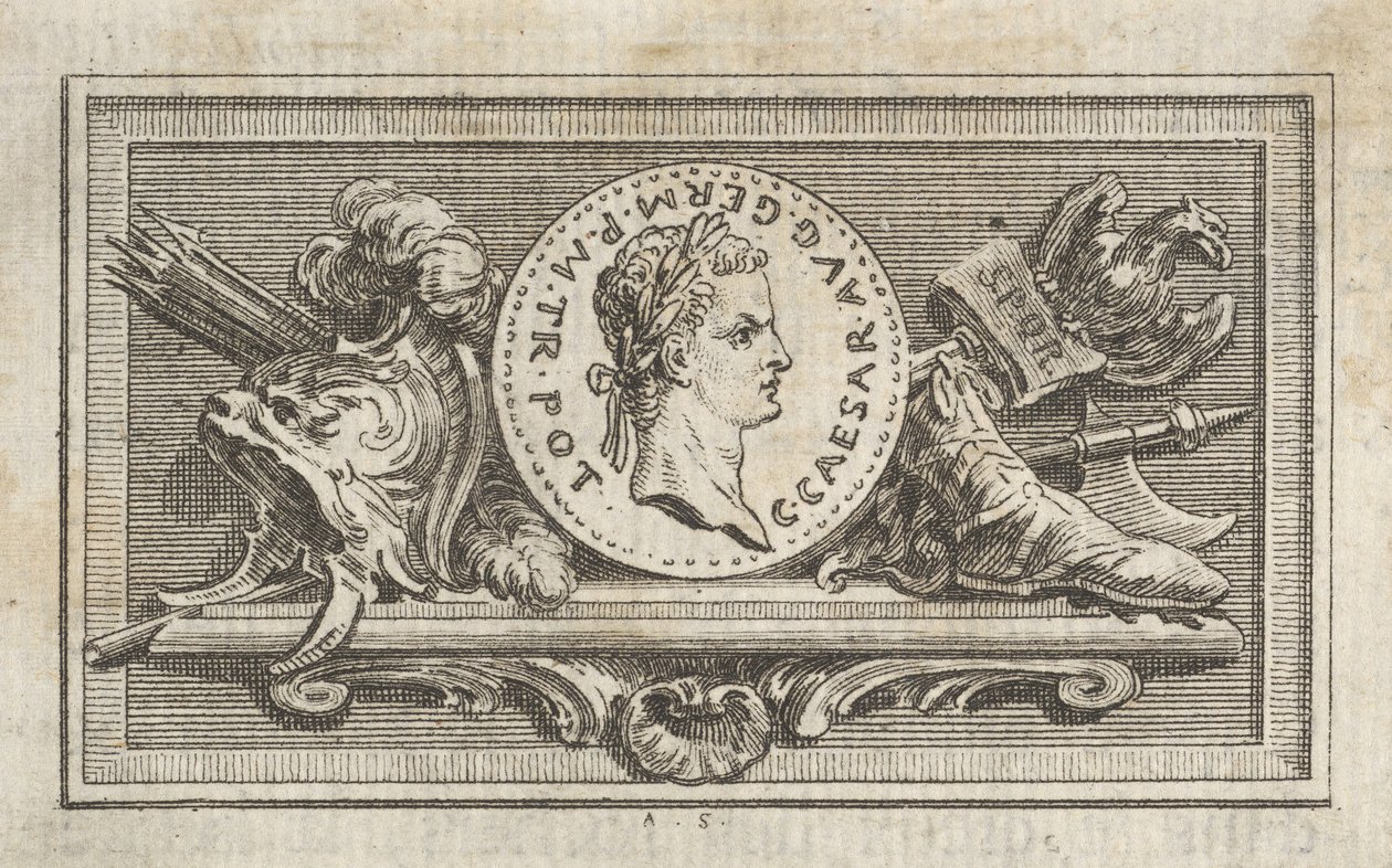Medaile s portrétem Caliguly v 6. knize, z Tibère ou les six premi..., vydané v roce 1768. od Augustin de Saint Aubin