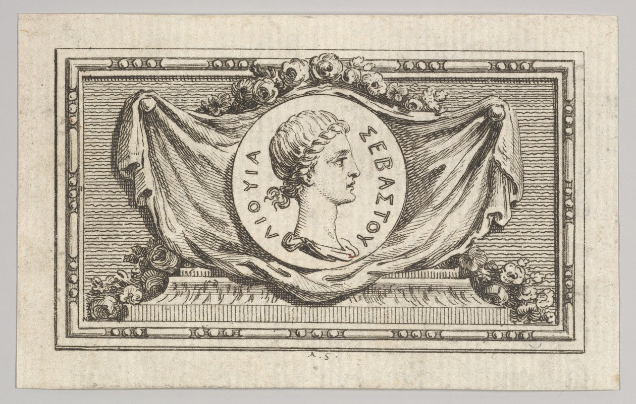 Medaile s portrétem Livii v 5. knize, z Tibère ou les šest premiér ..., vydané v roce 1768. od Augustin de Saint Aubin