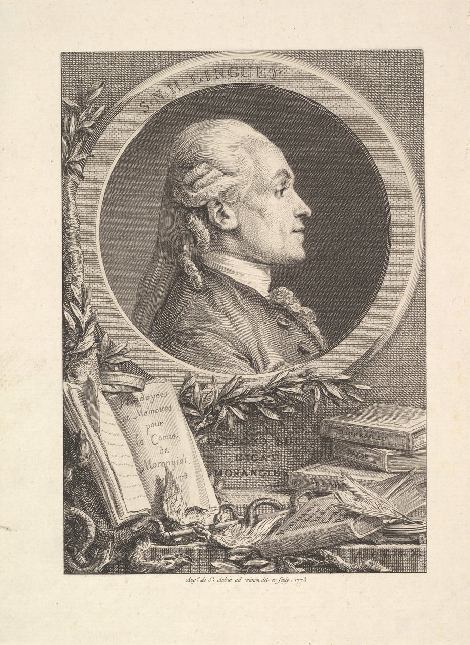 Portrét Simon-Nicolas-Henri Linguet, 1773 od Augustin de Saint Aubin