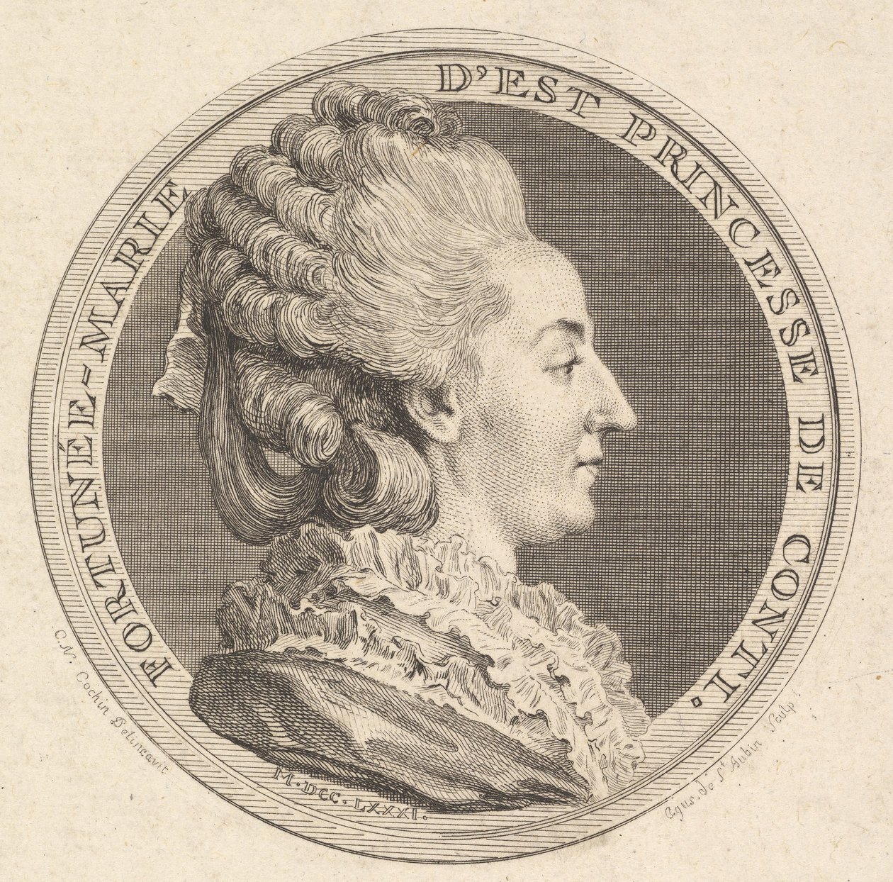 Tisk portrétní medaile Fortunée-Marie dEst, princezny z Conti, 1781. od Augustin de Saint Aubin