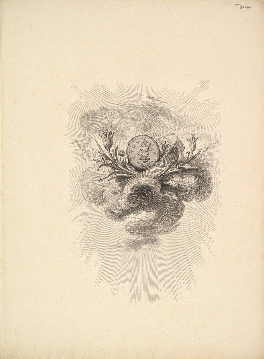 Viněta s medailí s vyobrazením Harpokrata a lotosových květů, svazek I, strana 12, z D..., 1778-80. od Augustin de Saint Aubin