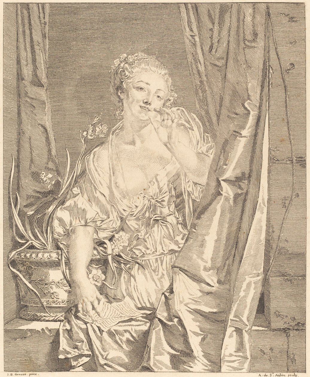 Polibek odeslán od Augustin de Saint Aubin after Jean Baptiste Greuze