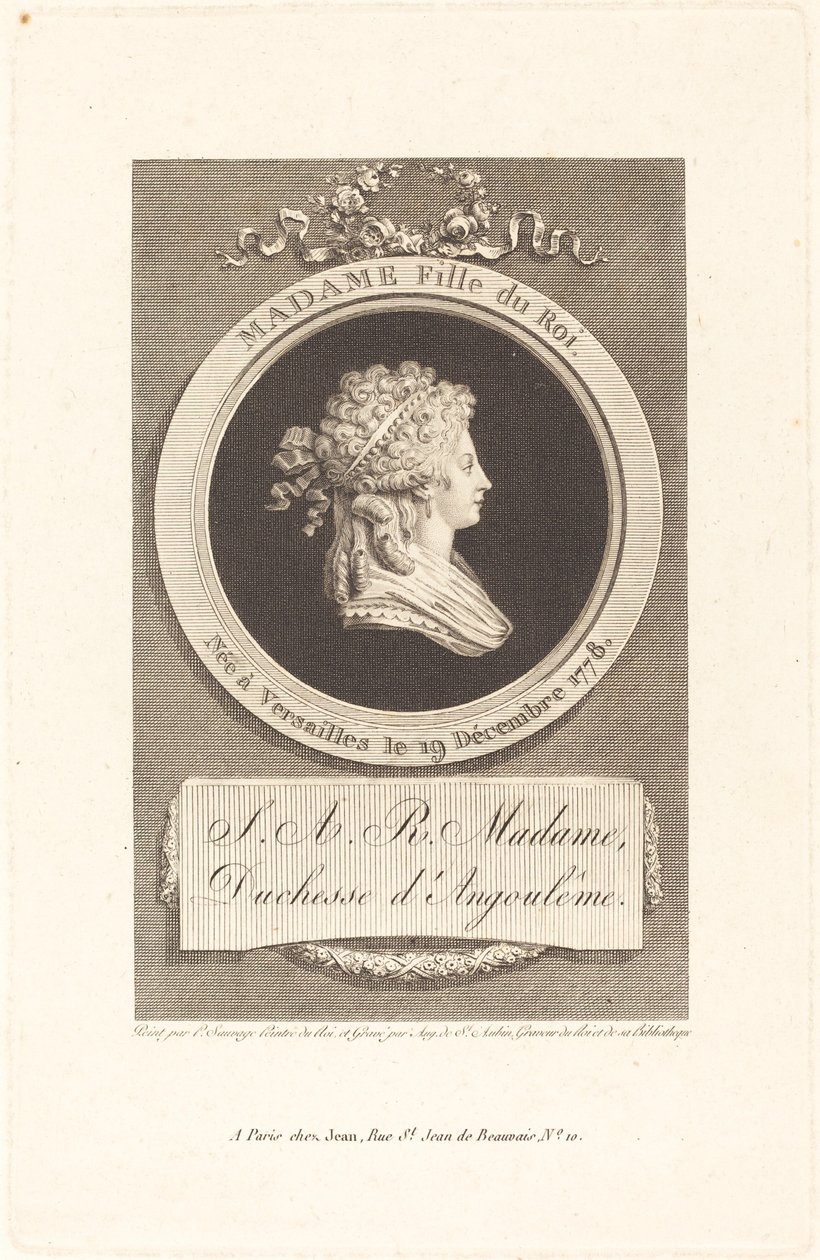 Marie-Thérèse-Charlotte, vévodkyně z Angoulême od Augustin de Saint Aubin after Piat Joseph Sauvage