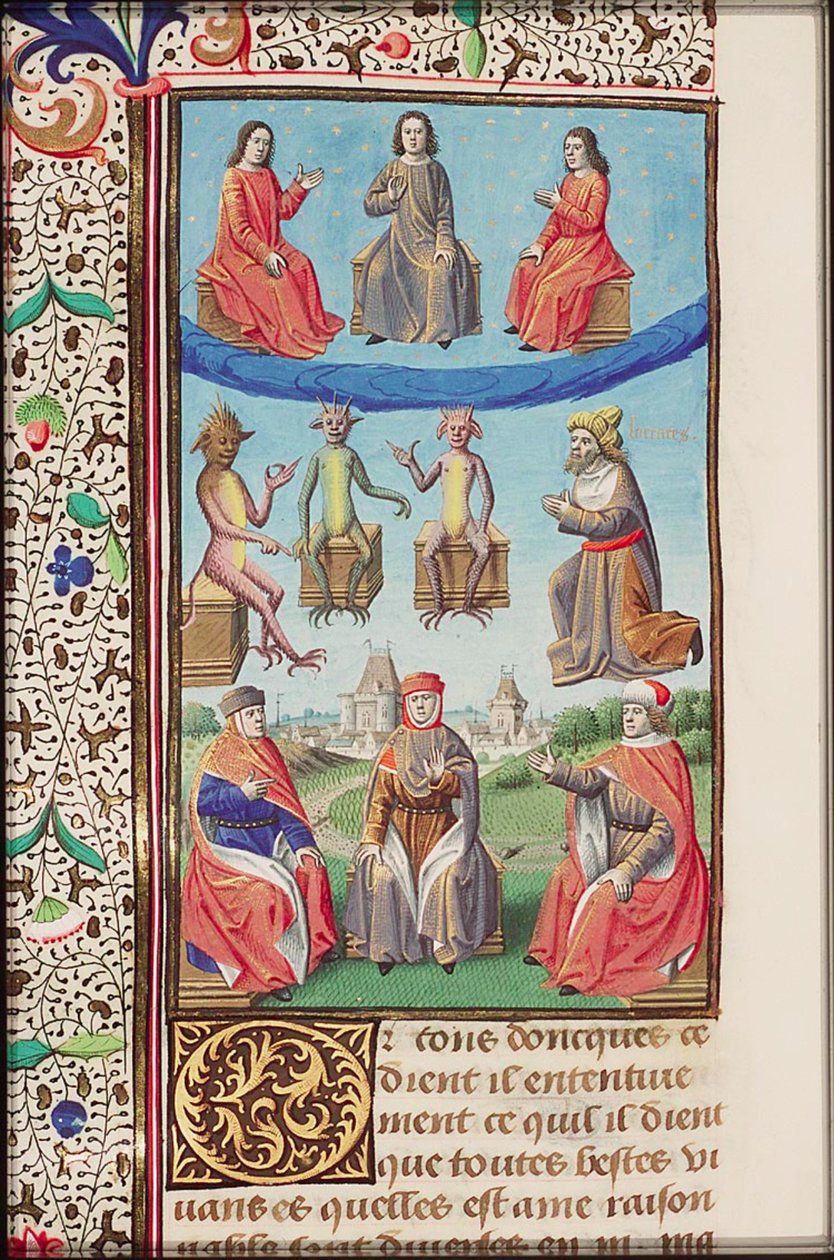 Osvětlená stránka knihy Město Boží, francouzský překlad Raoula de Presles (1371-1375). od Augustine of Hippo