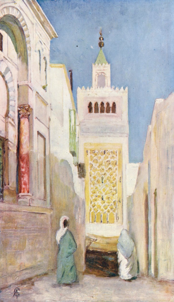 Ulice v Tunisu (barevná litografie) od Augustine Fitzgerald